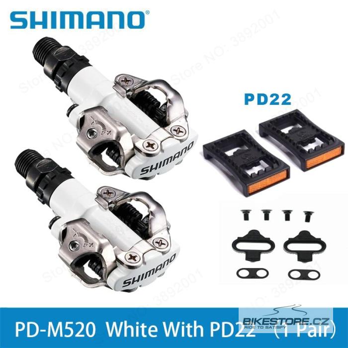 SHIMANO SPD PD-M520 nášlapné pedály Bílá barva, včetně odrazek-klecí SM-PD22